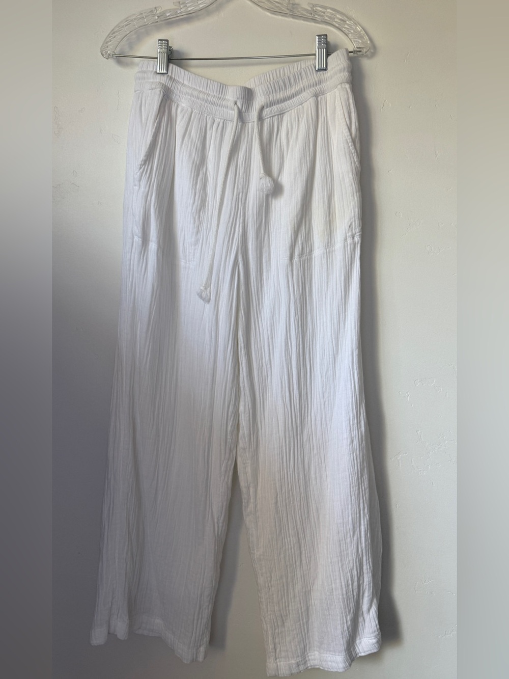 LOFT Outlet White Wide-Leg Drawstring Gauze Pants Size Small